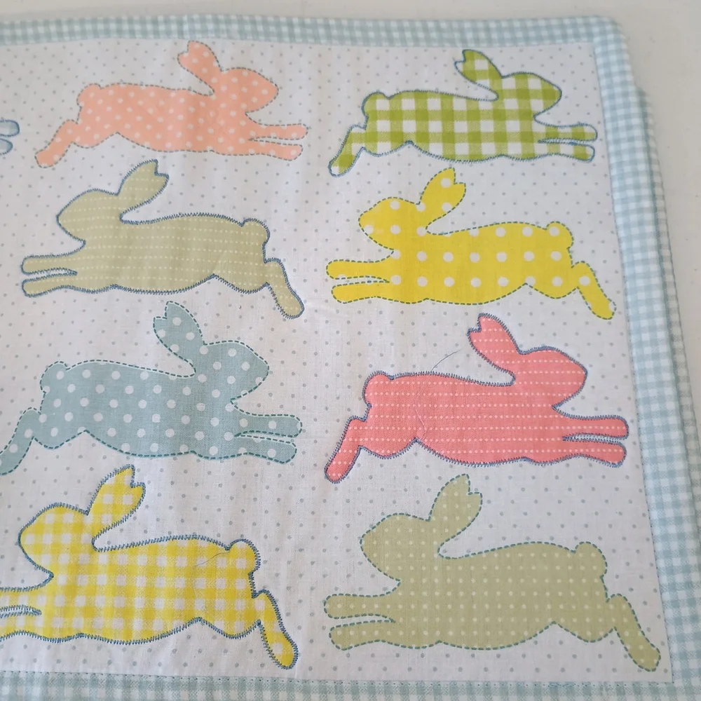 Set Of 4 Blossoms & Blooms? All Over Bunny Rabbit Blue Gingham Spring Placemats